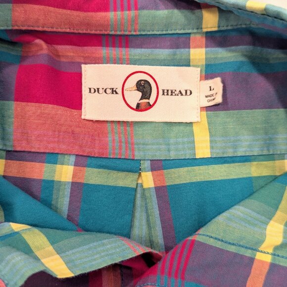 VTG 90s Duckhead Mens Colorful Plaid Button-Up Shirt Sz Large Short Sleeve - Picture 6 of 7